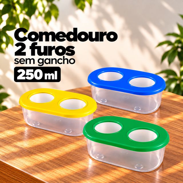 Comedouro 2 furos sem gancho 250 ml