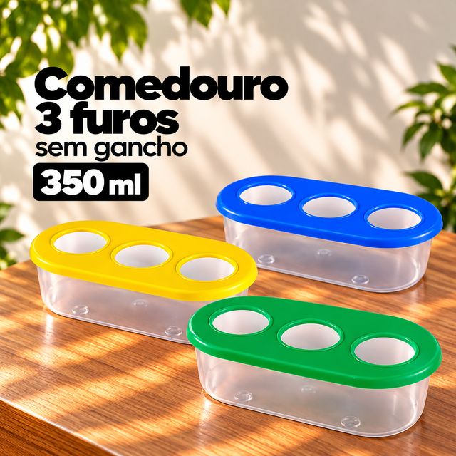 Comedouro 3 furos sem gancho 350 ml