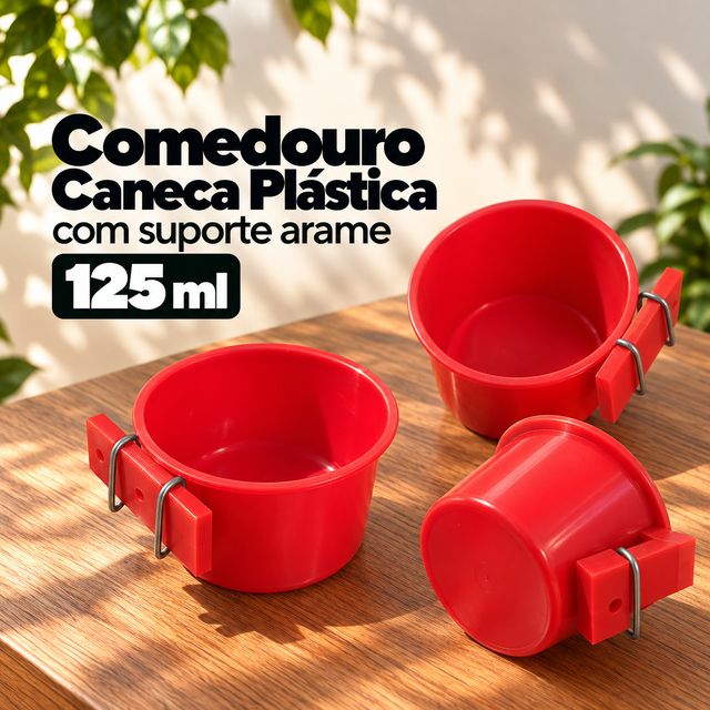 Comedouro caneca plástica com suporte arame 125 ml