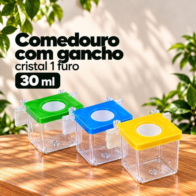 Comedouro com gancho cristal 1 furo 30 ml
