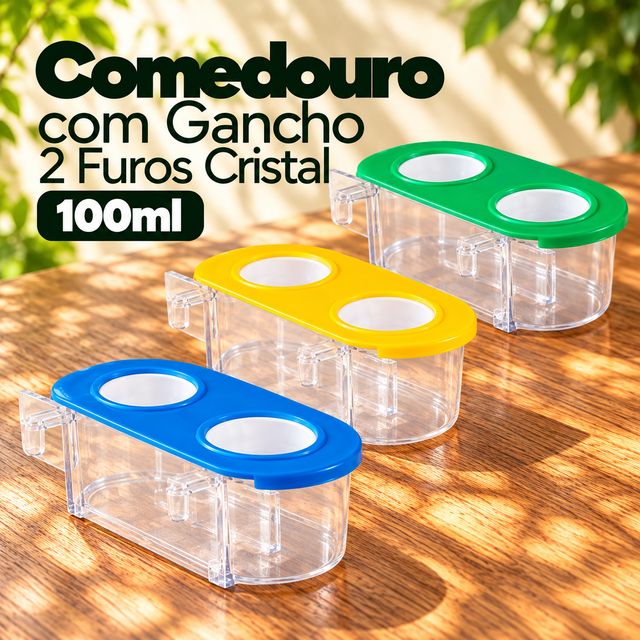 Comedouro com gancho 2 furos cristal 100 ml